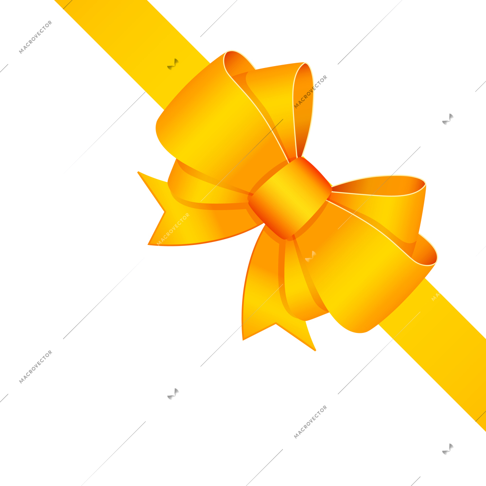 Yellow decorative bow with ribbon isolated vector illustration