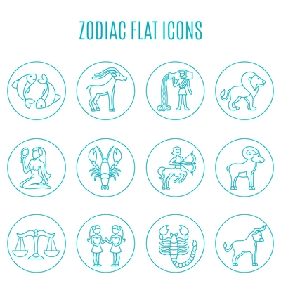 Zodiac icon line set with esoteric fortune telling symbols isolated vector illustration