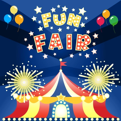 Fun fair at night poster template vector illustration