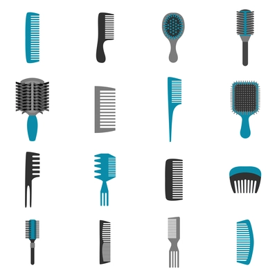 Barber hairstyle combs accessory icons flat set isolated vector illustration