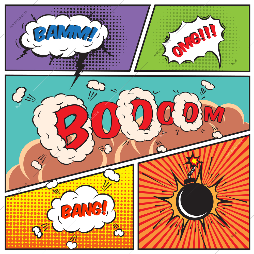 Comic speech bubbles and comic strip background vector illustration