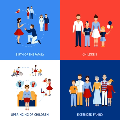 Family design concept set with people relationship flat icons isolated vector illustration