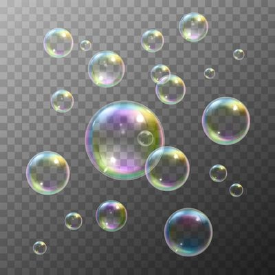 Realistic soap bubbles with rainbow reflection set isolated vector illustration