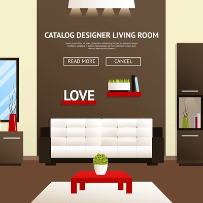 Designer catalog template of modern living room furniture vector illustration