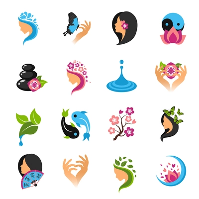 Beauty salon abstract female care and wellness icons set isolated vector illustration