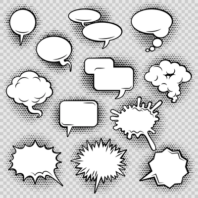 Comic speech bubbles icons collection of cloud oval rectangle and jagged shape contours abstract isolated vector illustration