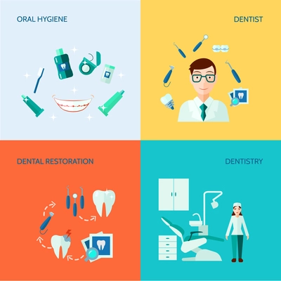 Dental treatment care and oral hygiene flat color  decorative icon set isolated vector illustration