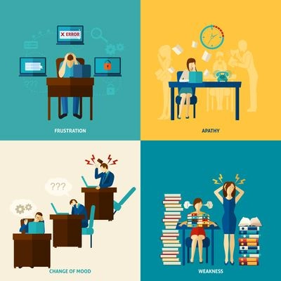 Frustration design concept set with weakness and apathy flat icons isolated vector illustration