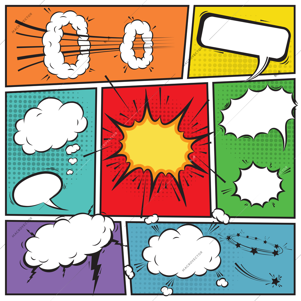 Comic speech bubbles and comic strip background vector illustration