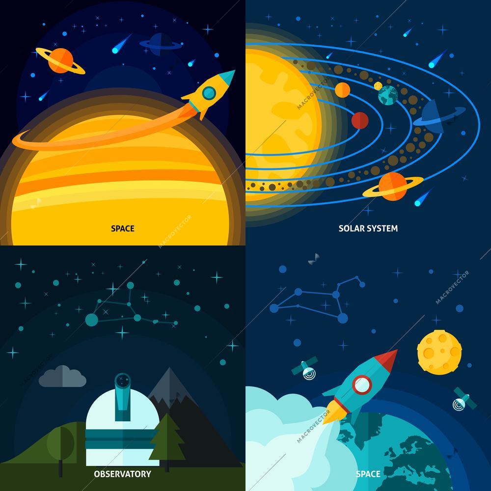 Space and universe design concept set with solar system flat icons isolated vector illustration