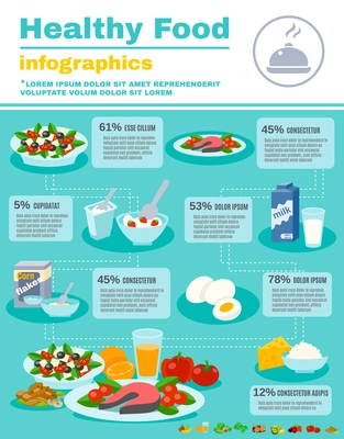 Healthy food infographics set with natural and organic nutrition elements vector illustration