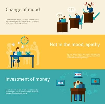 Frustration horizontal banner set with flat mood problem elements isolated vector illustration