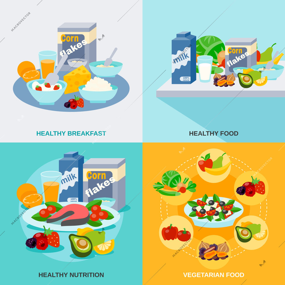 Healthy food design concept set with vegetarian nutrition icons isolated vector illustration