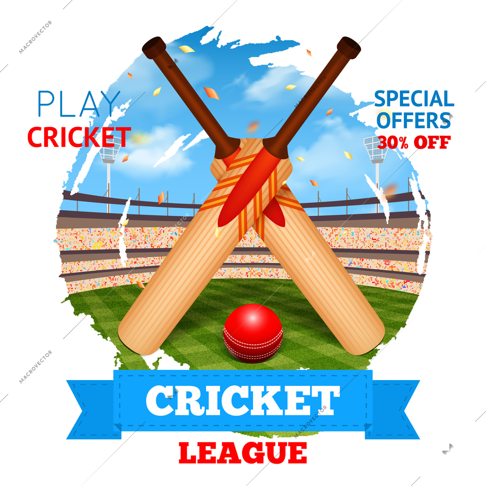 Cricket concept with game bats and ball and stadium on background vector illustration