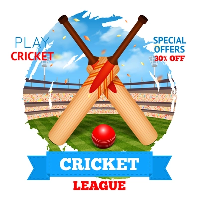 Cricket concept with game bats and ball and stadium on background vector illustration