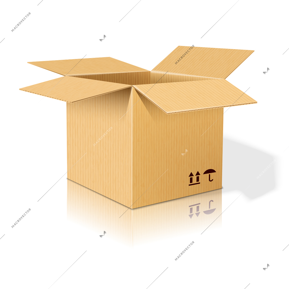 Open realistic cardboard paper box vector illustration