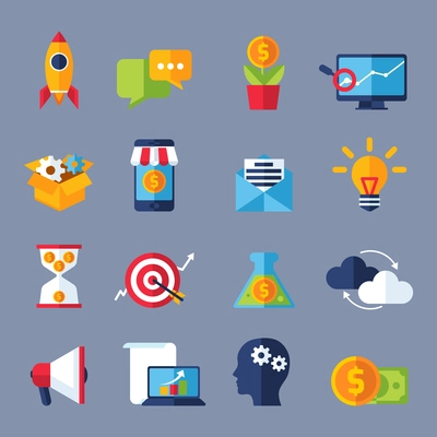 Digital marketing online commerce and promotion icons flat set isolated vector illustration