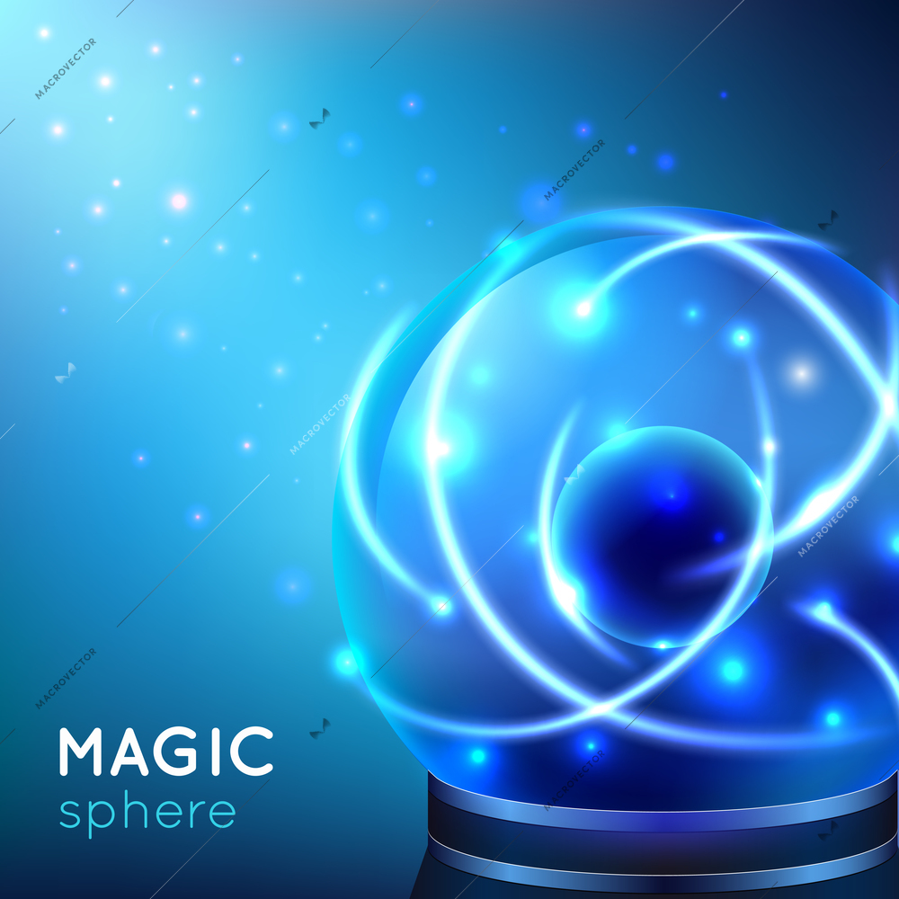 Glowing blue magic sphere on blue light background vector illustration