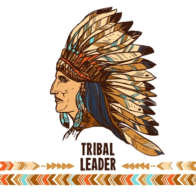 Native american apache indian profile in tribal costume sketch portrait vector illustration