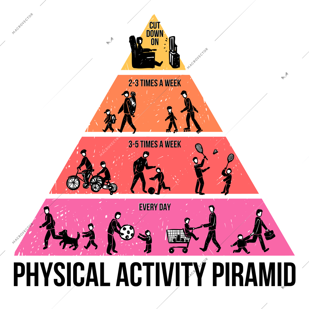 Physical activity infographics with sketch people walking playing and sitting vector illustration