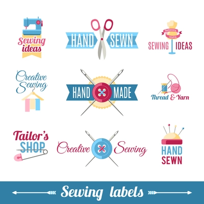 Various labels samples collection for creative  sewer self made or refashioned  clothes  identification abstract isolated vector illustration