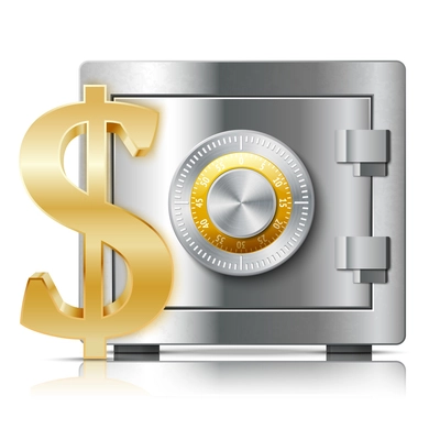 Realistic steel safe icon security concept with code lock and dollar sign vector illustration