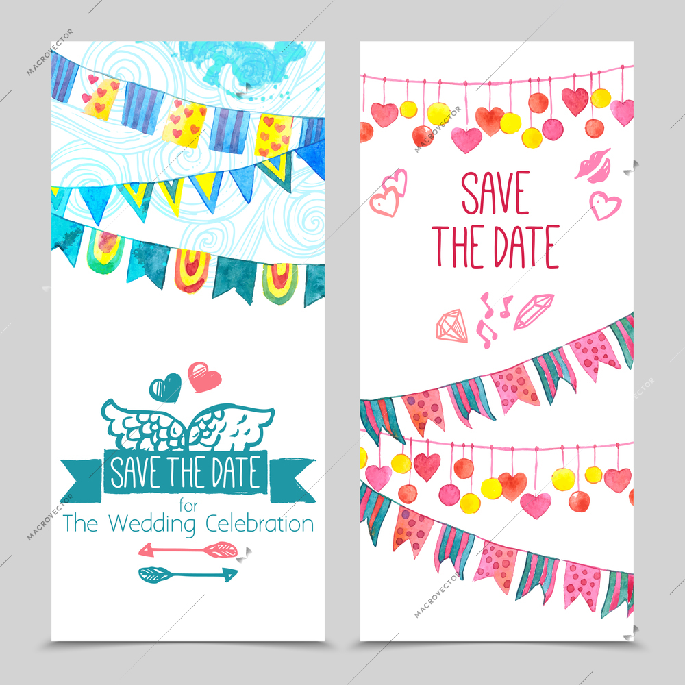 Save the day card paper wedding invitation template set isolated vector illustration