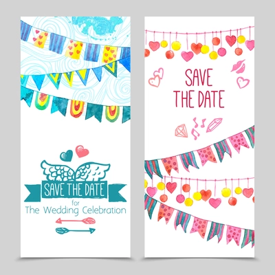 Save the day card paper wedding invitation template set isolated vector illustration