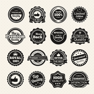 Vintage guaranteed quality, best offer and limited edition round color stamps isolated vector illustration