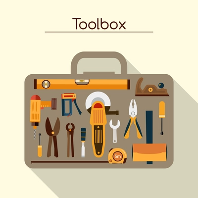 Toolbox of workman concept with hand and power tools vector illustration
