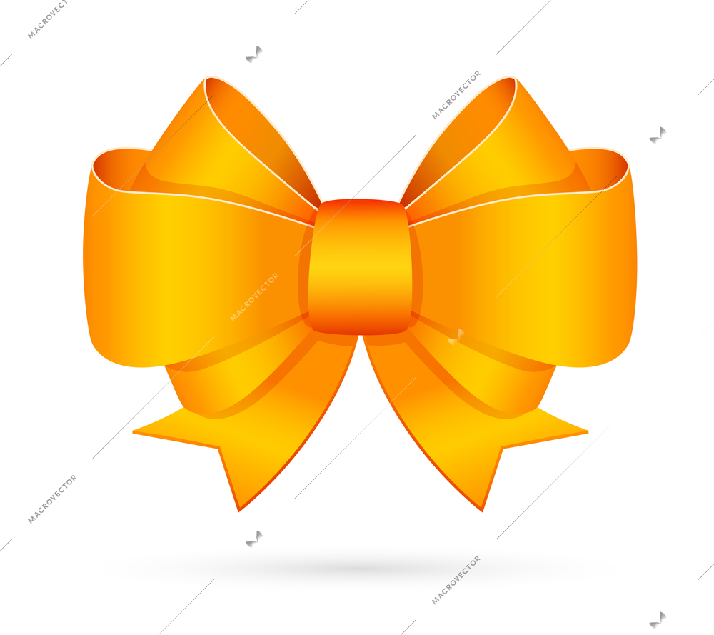 Yellow bright decorative bow isolated vector illustration