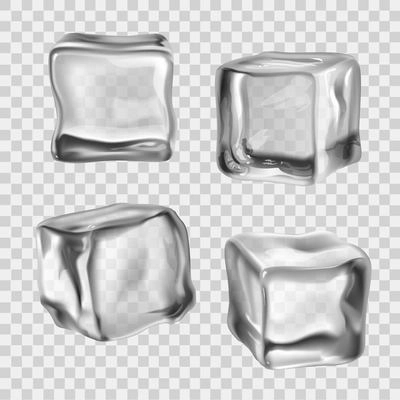 Realistic crystal ice cubes with reflection on transparent background vector illustration