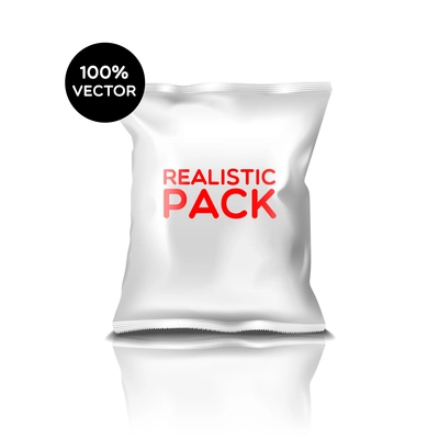 White polyethylene sealed closed bag with realistic pack text single object with reflection isolated vector illustration