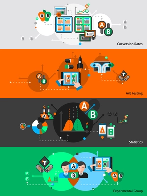 A-b seo testing horizontal banner set with statistic elements isolated vector illustration