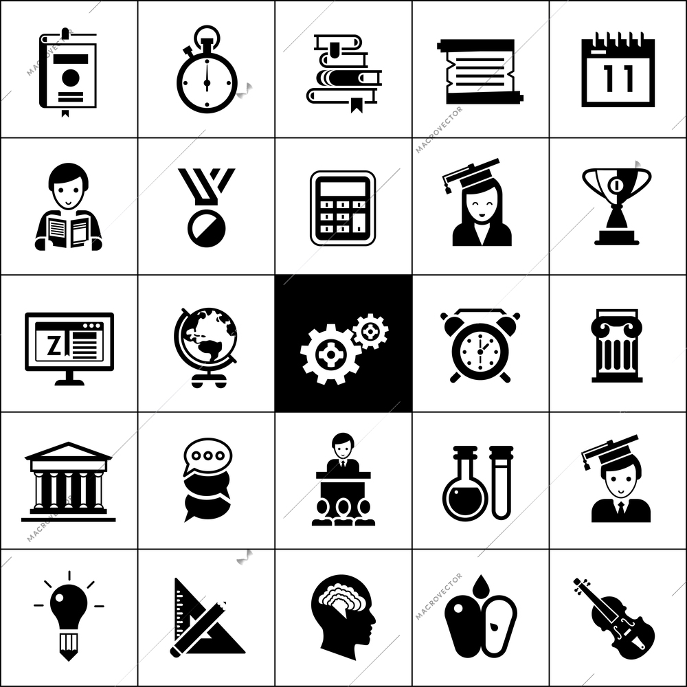 University and high school education icons black silhouettes set isolated vector illustration