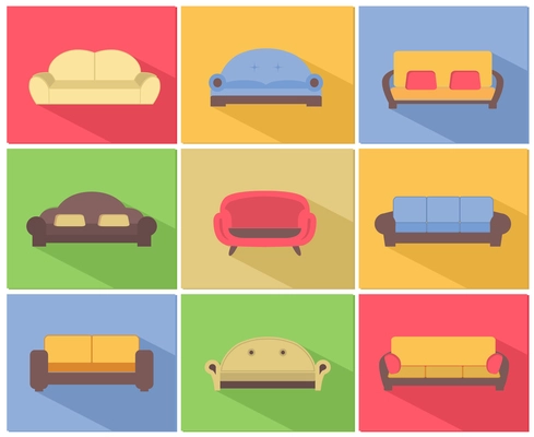 Comfortable sofas and couches furniture icons set for living room vector illustration