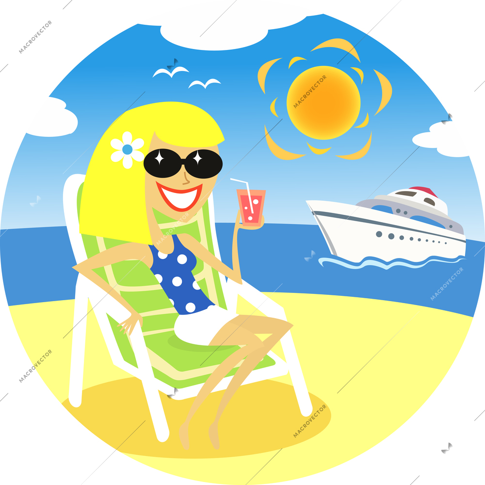 Smiling girl on the beach vector illustration scene