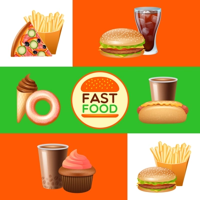 Fast food restaurant menu with pizza and hot djg flat horizontal banners set abstract isolated vector illustration