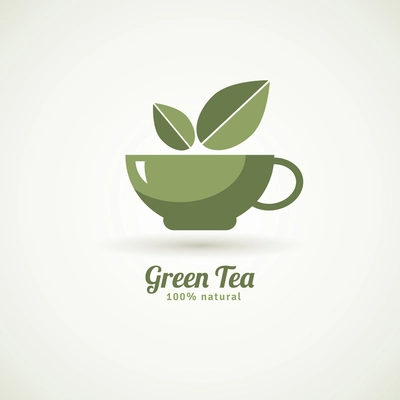 Decorative green cup tea with couple of leaves design icon white background poster print abstract vector illustration