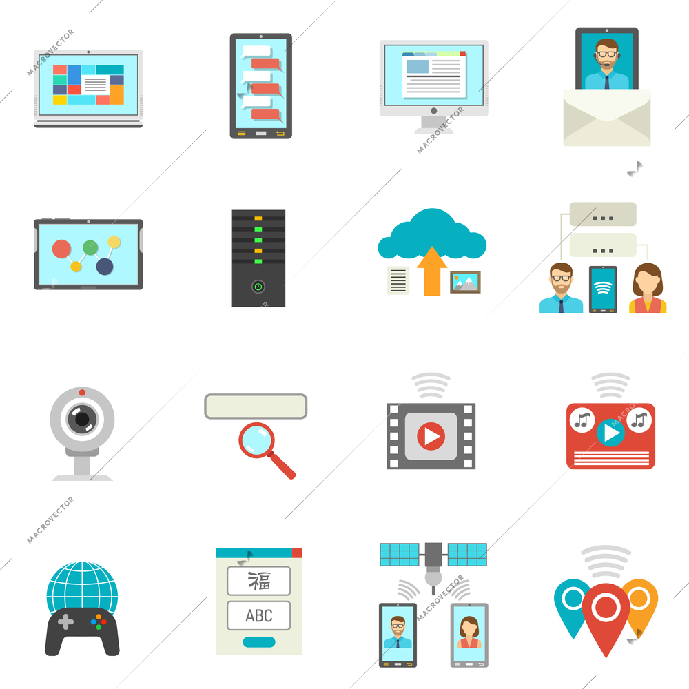 IT flat icons set with technical support symbols isolated vector illustration