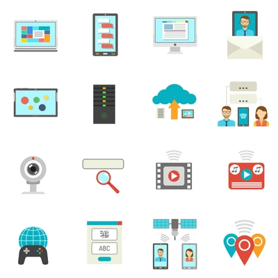 IT flat icons set with technical support symbols isolated vector illustration