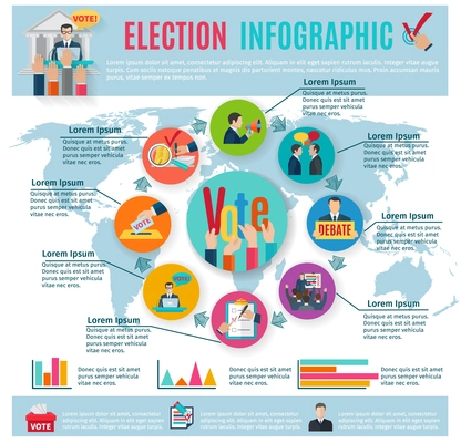 Election infographics set with voting symbols and charts vector illustration