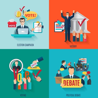 Election design concept set with voting and political debate flat icons isolated vector illustration