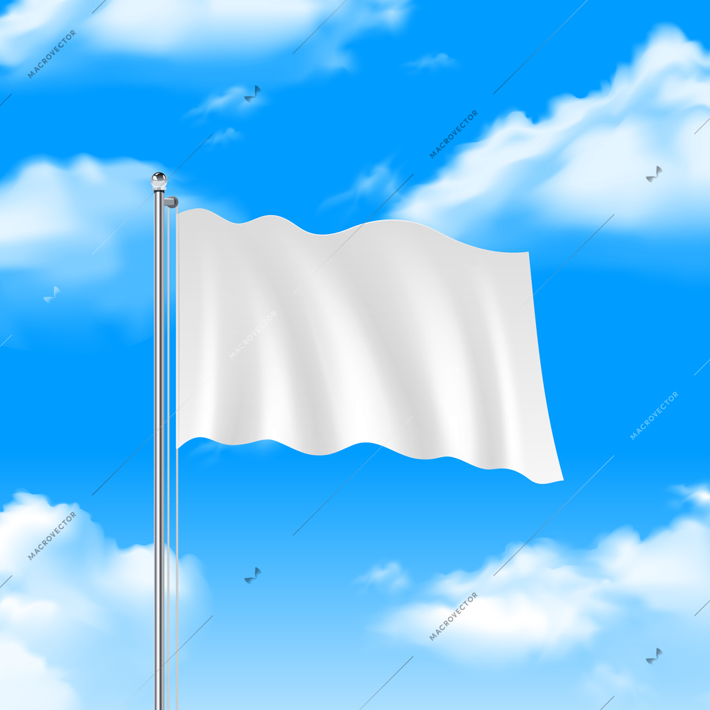 Blank white flag waving on blue sky background vector illustration