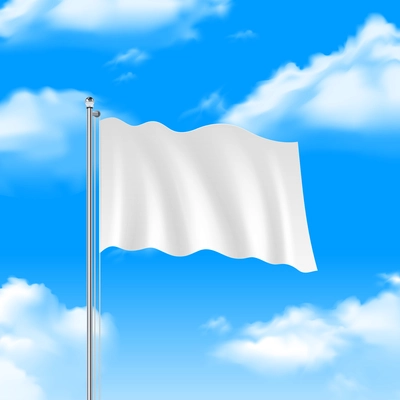 Blank white flag waving on blue sky background vector illustration