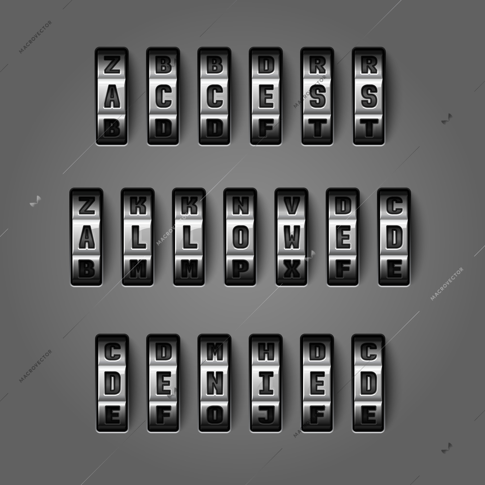 Access allowed denied words by mechanical alphabet for combination codes concept vector illustration