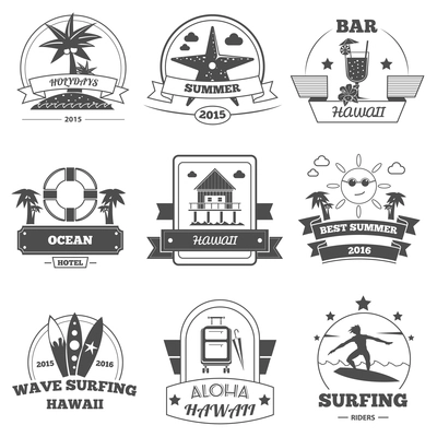 Beach vacation and sea resting label set isolated vector illustration