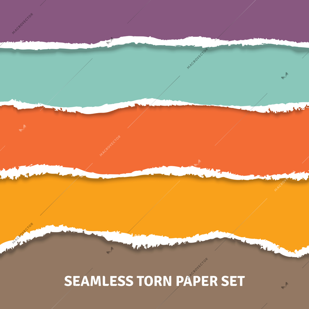 Torn color horizontal stripes separated white paper set seamless concept vector illustration
