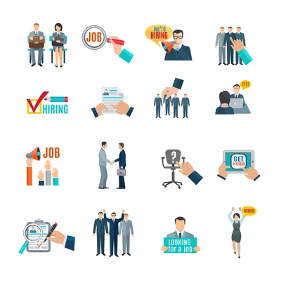 Personnel hiring and recruitment flat icons set isolated vector illustration