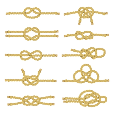 Rope string and twine with knots node and noose realistic color decorative icon set isolated vector illustration